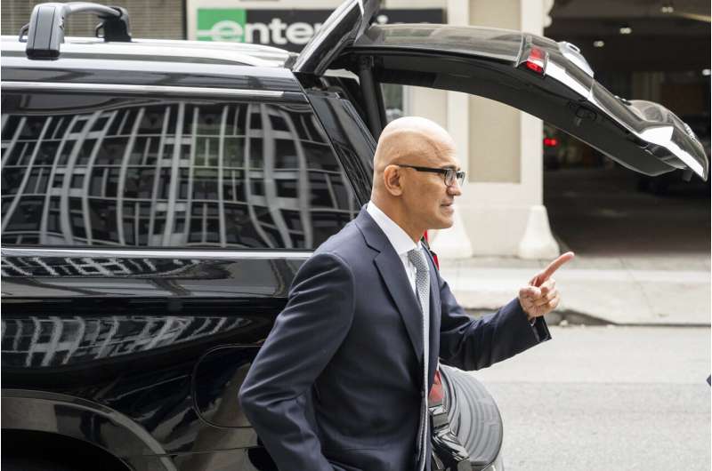 Microsoft CEO Satya Nadella arrives at the Phillip Burton Federal Building and U.S. Courthouse in San Francisco, on Wednesday, June 28, 2023. Microsoft is defending the company's proposed $69 billion takeover of video game maker Activision Blizzard as federal regulators seek to block the deal. Credit: AP Photo/Noah Berger Microsoft makes final case for Activision Blizzard deal as federal judge decides whether to block it