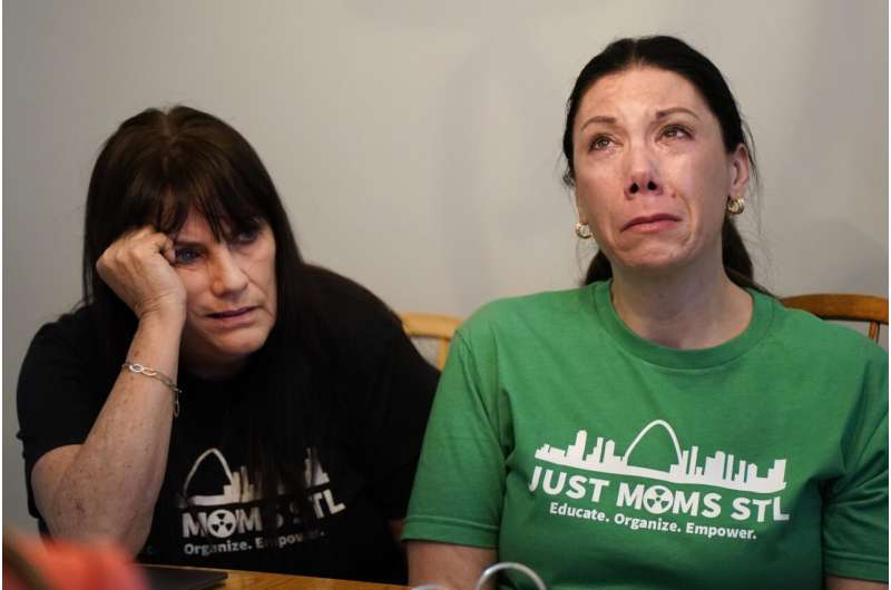 Karen Nickel, left, and Dawn Chapman, co-founders of Just Moms STL, a group created to bring attention to nuclear contamination found in the metropolitan area, pause while sharing stories Friday, April 7, 2023, in Maryland Heights, Mo. Credit: AP Photo/Jeff Roberson How America’s push for the atomic bomb spawned enduring radioactive waste problems in St. Louis