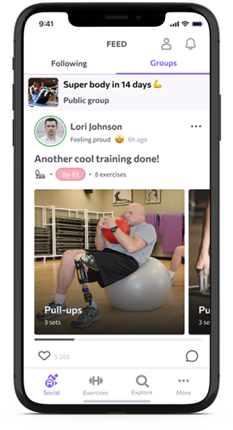 Accessercise app screenshot - Social tab