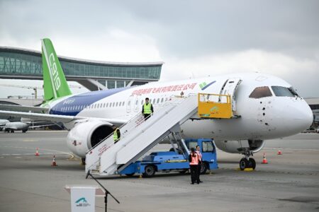 China shows off homegrown C919 jet in Hong Kong
