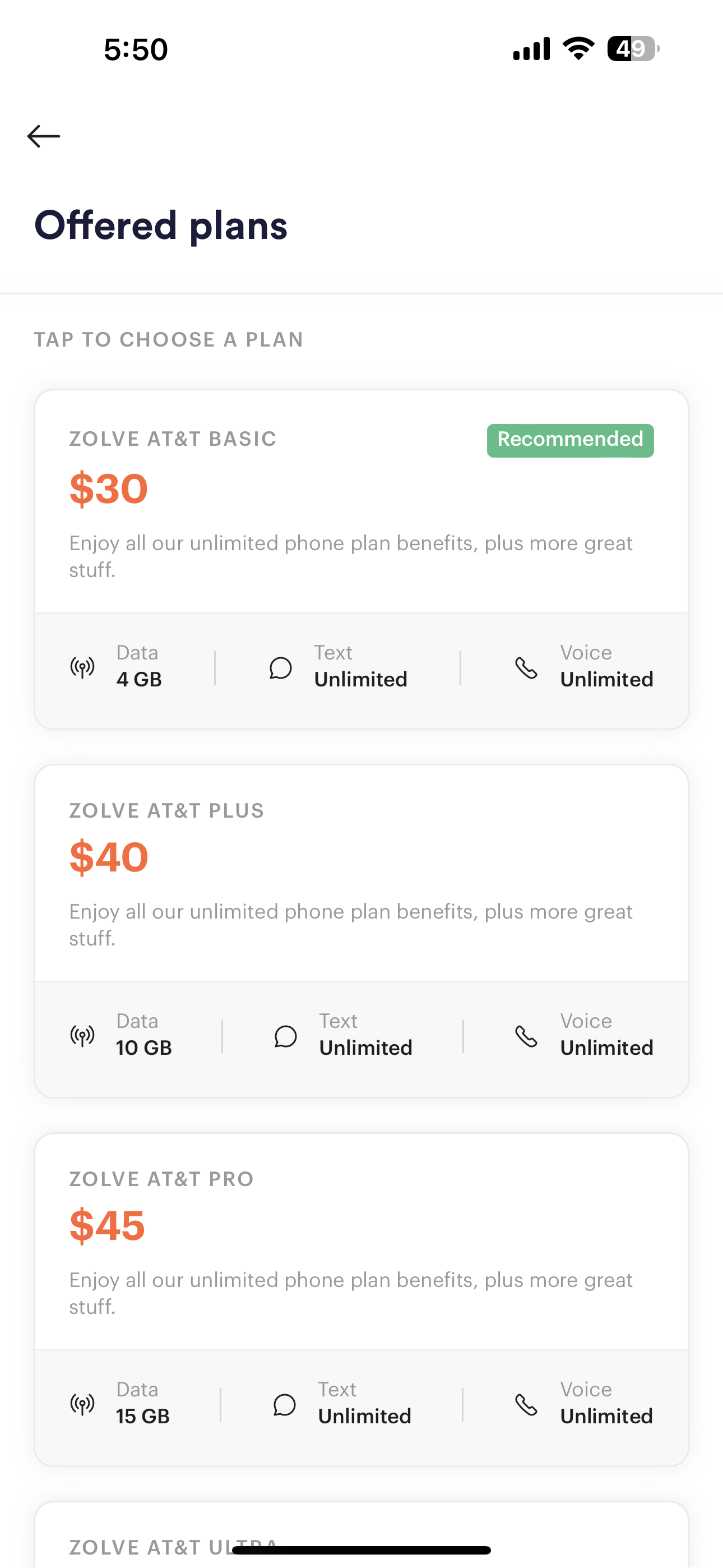 Signing up for a Zolve mobile phone plan