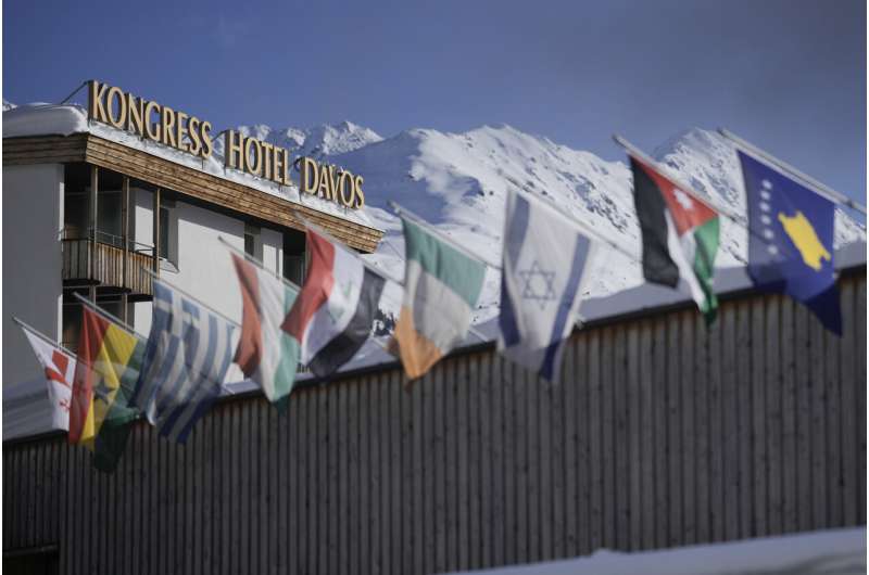 International flags wave on top of the Davos Congress Center where the World Economic Forum takes place in Davos, Switzerland, Monday, Jan. 15, 2024. The annual meeting of the World Economic Forum is taking place in Davos from Jan. 15 until Jan. 19, 2024.Credit: AP Photo/Markus Schreiber More CEOs fear their companies won't survive 10 years as AI and climate challenges grow, survey says