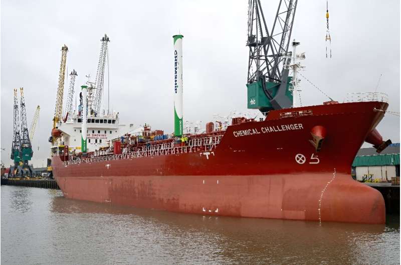 The four giant 16-metre-high sails similar to aircraft wings are hoped will cut fuel consumption by 10 to 20 percent